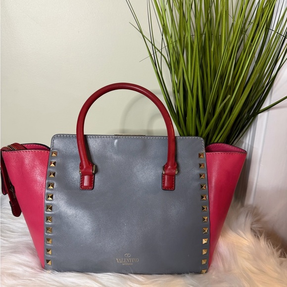 Valentino Pink and Green Studded Satchel - Picture 2 of 6